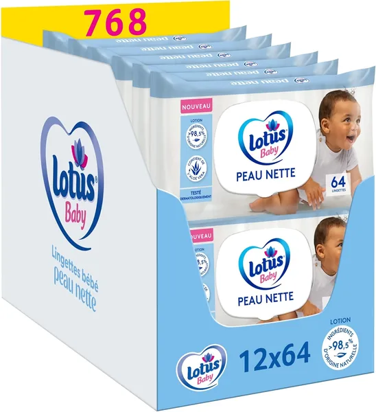 Lingettes Lotus Clean Skin pour bébé - Pack de 12 x 64 Best Deal