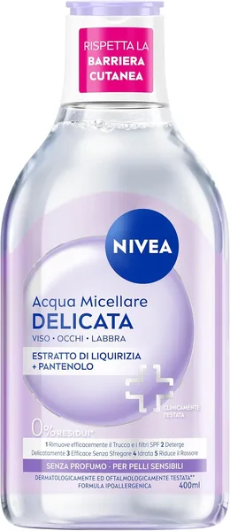 Nivea Delicato Acqua Micellare, 400 ml, Struccante Viso, Occhi e Labbra con Licorice e Panthenolo, Fragranza Fruttata - 40% di Sconto