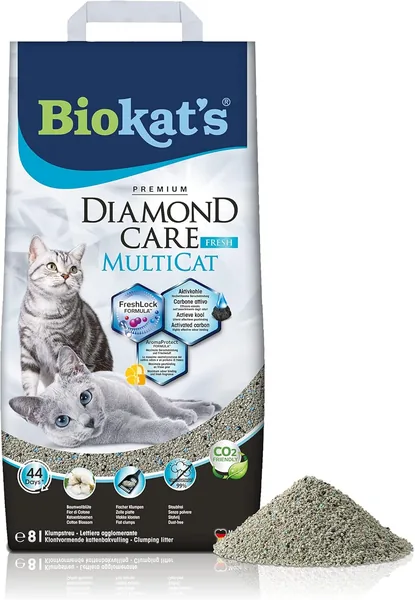 Biokat's Diamond Care MultiCat Fresh, Geurde Kattebak met Activerend Koolstof - Speciaal voor Meerkatthuishouden - 1 Pak