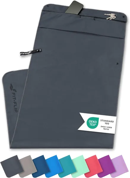 Fit Flip 3-Piece Towel Set with Zip Pocket + Magnetic Clip + Extra Sports Towel