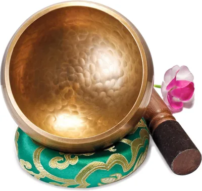 Original tibetische Singende Schale 13 cm mit Klapper und Polsterung