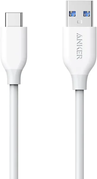 Anker PowerLine USB-C and USB-A 3.0 Cable, Supports Phone 15/15 Pro/15 Plus/Xperia/Galaxy/LG/iPad Pro/MacBook and Other Android Devices Compatible With USB-C, 3 ft (0.9 m), White
