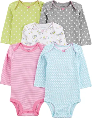 Pacote com 5 Bodies de Manga Comprida Simple Joys by Carter's para Meninas