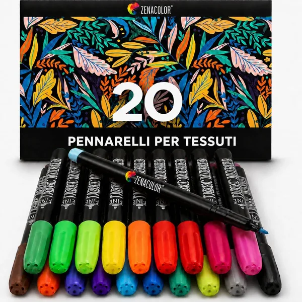 Zenacolor 20 Fabric and Fabric Markers - Colours for Non-Toxic, Permanent and Fine Point Fabrics