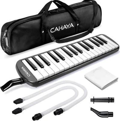 Melódica CAHAYA, Piano de Viento con 32 Teclas, Incluye Tubo de Soplado, Boquilla y Bolsa de Transporte (Negro)