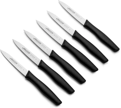 Conjunto Arcos de 6 Cuchillos de Pelar de Acero Inoxidable 100 mm | Juego de Navajas de Cocina con Mango de Polipropileno Resistente al Lavavajillas