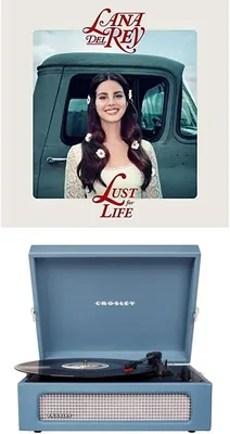 Crosley Voyager Turntable Washed Blue + Lana Del Rey - Lust For Life [2 LP] Bundle Best Deal