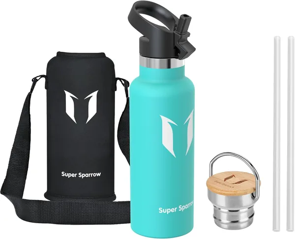 Super Sparrow Waterfles - 1000ml - Dubbele wand vacuüm geïsoleerd roestvrijstalen fles - Standaard mond - Lekdicht sport