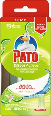 Pato Discos Activos para Inodoro, Gel Limpiador Continuo, Aroma Lima Fresca, 1 Aplicador (6 Usos), 38g