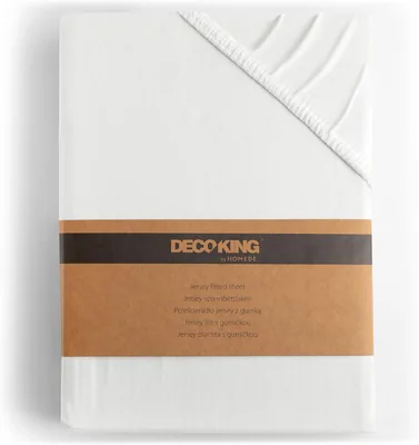 DecoKing Passad blad 200x220-220x240cm, 100% kompresserad cotton jersey, mjuk passad blad, Vit Amber | Duvet - Best Deal
