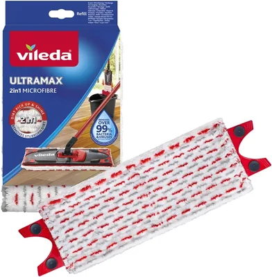 Vileda UltraMax Refill 2-in-1. 1 paket. Mikrofibra Original Plat Mopp Pad, Tager över 99% av bakterier med vattna endast