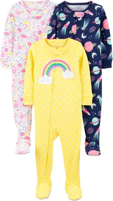 Pacote Simple Joys Carter's: 3 Pijamas de Algodão com Pés Ajustáveis para Meninas