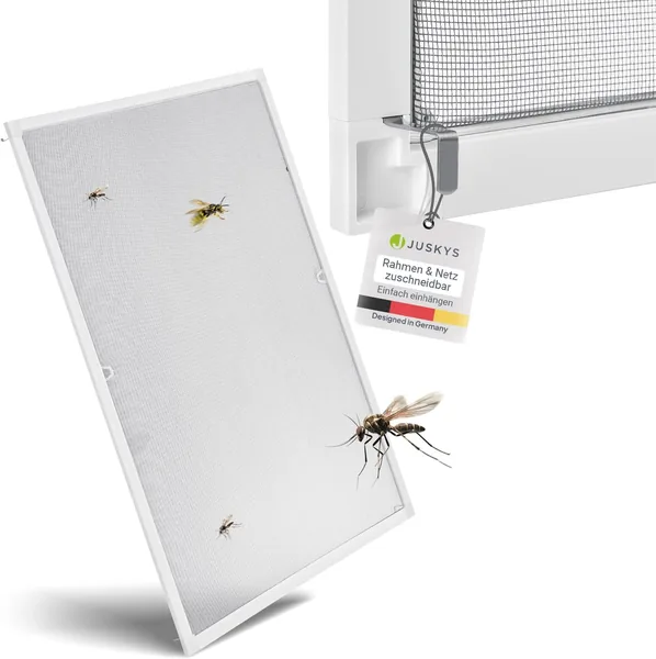 Juskys Fly Screen with Aluminium Frame (White or Anthracite) in 5 Sizes - Fly and Insect Screen for Window Hanging