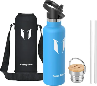 Super Sparrow Waterfles - 1000ml - Dubbele wand geïsoleerde roestvrijstalen fles - Standaard mondstuk - Lekdicht sport