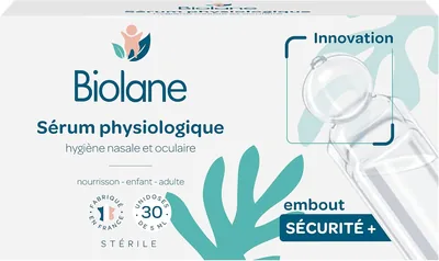 Biolane - Sérum physiologique bébé - Nettoie le nez et les yeux - À partir de la naissance - Tipi rond sécurisé - 30 unidoses - Fabriqué en France