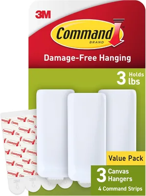 Command Canvas Hanger Large, White 3-Hangers 4-Strips
