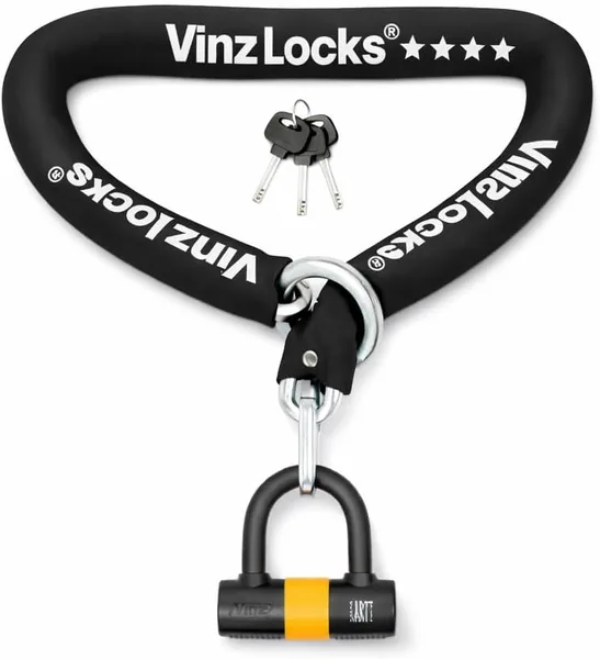 VINZ Trivor ART 4 Kettingslot - 120 cm Gestaan Steelslot voor Motorcyclus/Scooter met Ring en Schijfremslot