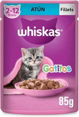 Whiskas - Comida Húmeda para Gatitos, Sabor Atún, con Proteína y Nutrientes Esenciales, 24 Sobres