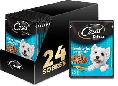 Cesar - Sobres de Alimento para Perros Adultos, Sabor Cordero y Vegetales, 75g c/u., Paquete de 24 Sobres (20% Off)