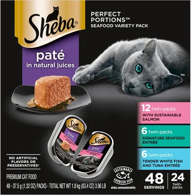 Sheba Perfect Portions Wet Cat Food Pate with Sustainable Salmon, Signature Seafood Entree, and Tend
