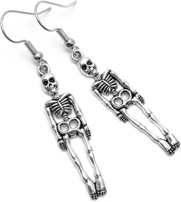 Skeleton Halloween Earrings - Silver Charms 56mm