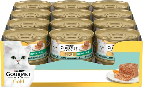 GOURMET Gold Wet Food for Adult Cats Mousse with Cod and Delicate Carrots 24 Cans of 85 g