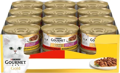 Cibo umido gourmet Gold per gatti adulti con manzo e pollo - Confezione da 24 x 85g