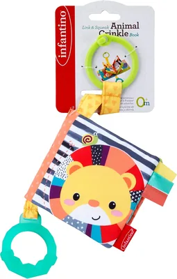 Infantino Multicolörligt Fabric Crinkle Book - Scrunching Page Sounds, Rond Teether, Squeaker, Dyrmotiverad - 6% Off
