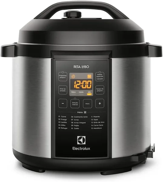 Electrolux Panela press o el trica Electrolux digital capacidade 6L silenciosa segura 10 travas seguran a 15 receitas pr -programadas PCC20 inox preto 127v