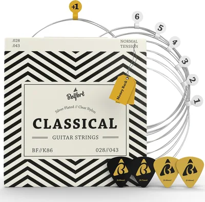 Corde de guitare classique BELFORT Ensemble de 6 cordes en nylon argenté pour guitare acoustique 1E (Mi)