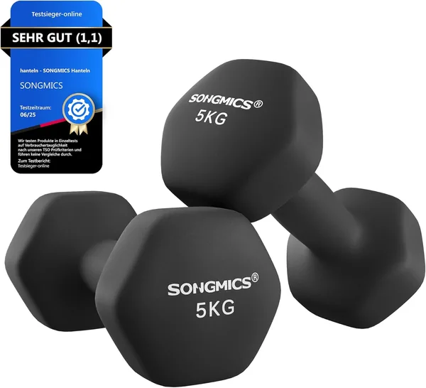 SONGMICS Pack of 2 Hexagon Dumbbells with Neoprene Coating for Strength Training, Fitness, Home