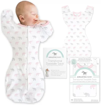 Baby Transitional Swaddle Sack with Mitten Cuffs, Tiny Elephants, Pink, Small (0-3 Mo), Best Deal