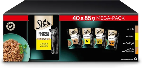 Sheba Cat Wet Food Selection in Gravy Poultry Variation 1 +, 40 Bag (40 x 3oz)