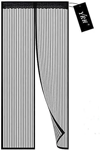 YRH Magnetic Fly Screen Door - Heavy Duty Self-Sealing Mesh,Powerful Magnets and Full Frame Magic Tape,No Drill Installation,Automatically Closes (90x210cm, Black)