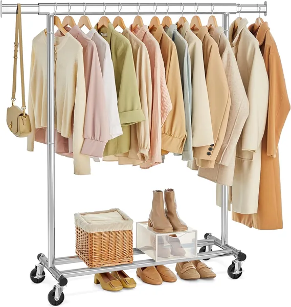 SONGMICS Donkey Clothes with Wheels, Extendable Clothes Rack with Heavy Load, Max Load Capacity of 1