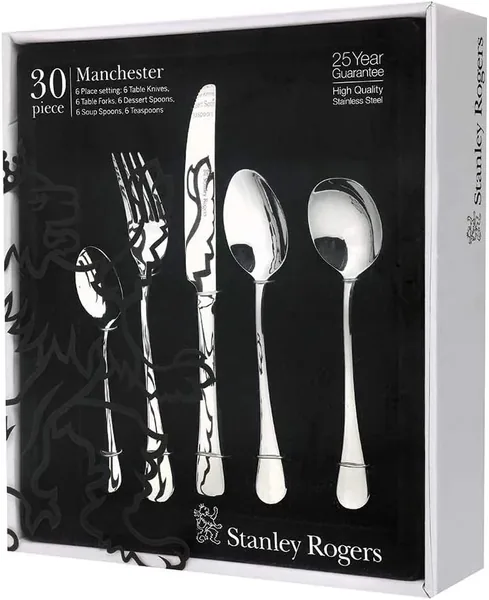 Stanley Rogers Manchester 30 Piece Flatware Set, Silver, 4.23x9.21x12.1 inches - Best Deal