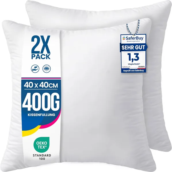 Utopia Bedding Cushion Insert, Inner Cushion, Pillow, Sofa Cushion, 40 x 40 cm, White, Set of 2