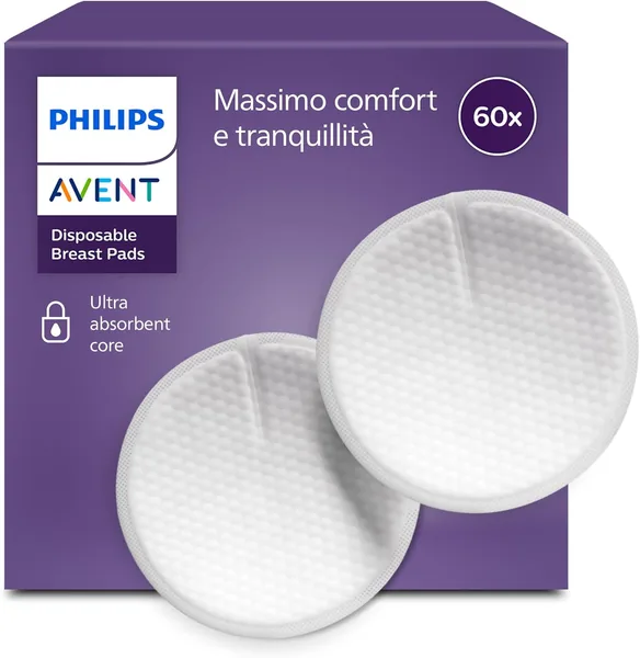 Philips AVENT Disposable Breast Pads - Triple Layer Core, Leak Proof, Soft Honeycomb Texture, Ultra Thin and Discreet, Individually Wrapped, 60 Pieces