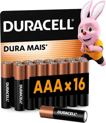 Duracell Pilha Alcalina AAA Palito com 16 Unidades - Dura Mais - Ideal para Controles Remotos, Brinquedos e Lanternas