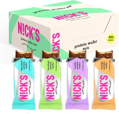 N!CK'S Protein Wafer Bar Sport Mix, Low Carb 25% Protein Chocolate Biscuits, 203 Calories, No Added 