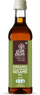 Pure & Sure Organic Sesame Oil | 500 ML Cold-Pressed | No Trans Fats, 5% Off