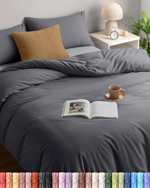 Utopia Bedding Duvet Cover Double - Soft Microfibre Polyester - Bedding Quilt Cover Set, with Pillow cases (Grey)