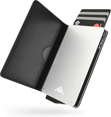 Portefeuille Stealth - Support de carte pop-up minimaliste avec boîte-cadeau - Housse de carte de crédit légère et fine en aluminium avec RFID/NFC
