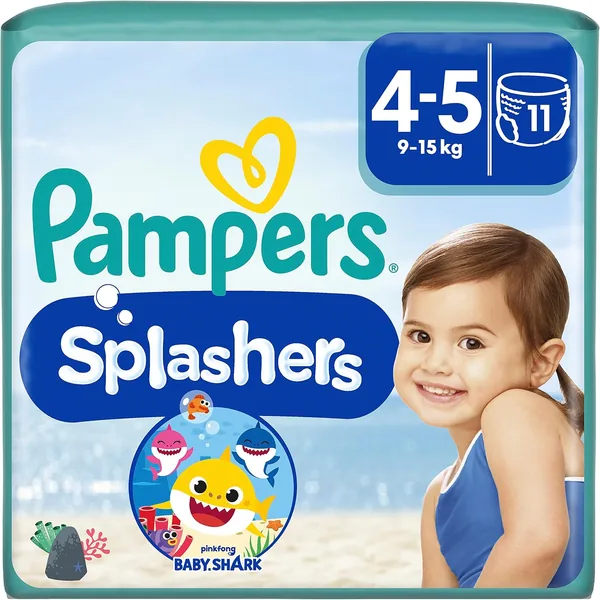 Pampers Baby Nappies Size 4-5, Splashers, Pack of 11