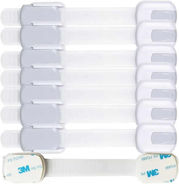 Child Proof Baby Safety Locks For Cabinet Locks Extra 3M Adhesive No Screws For Drawers Cupboard Doors (8Pack) 4.5/5