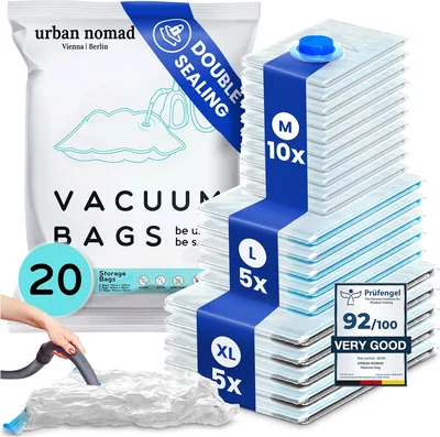 Vakuumlagar för komster, kläder på reisen - 20 paket, 3 storlekar: Jumbo, Medium, Klein | Tillterligen och lekfritt kompression