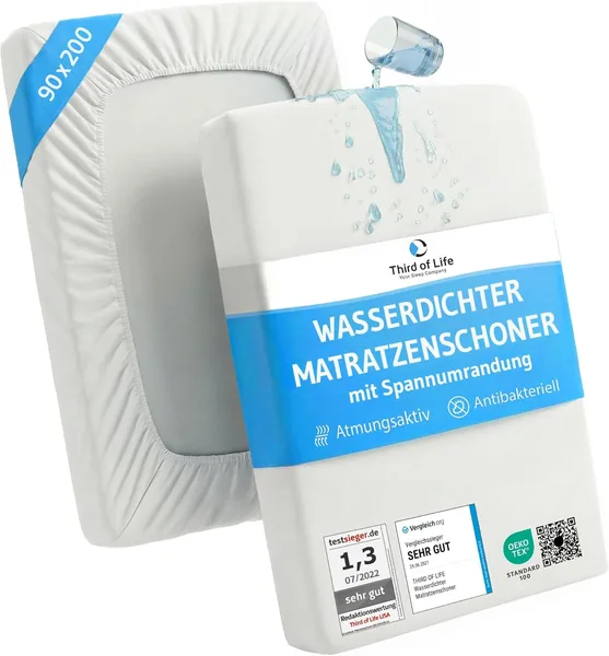 Third of Life Mattress Protector, 90 x 200 cm, Waterproof, Breathable
