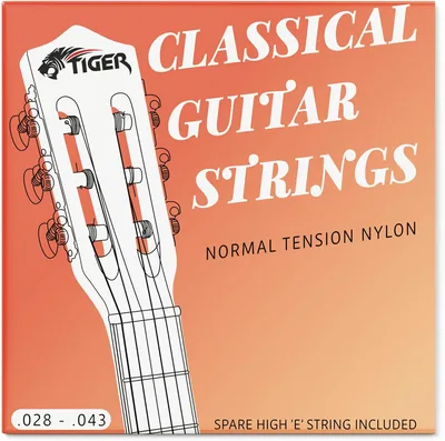 Corde de guitare classique TIGER CGS-NY - Tension normale | 6 pack de cordes électriques extra hautes pour guitare classique et acoustique