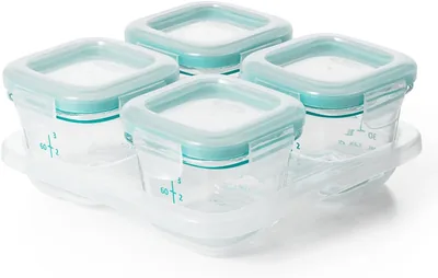 OXO Glass Baby Blocks Freezer Storage Containers, Teal, 4 oz