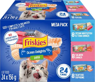 Friskies Ocean Delights Wet Cat Food - 3 Flavour Pate Variety Pack (24 x 156g)
